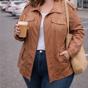 DC Jeans / Brown Faux Leather Jacket